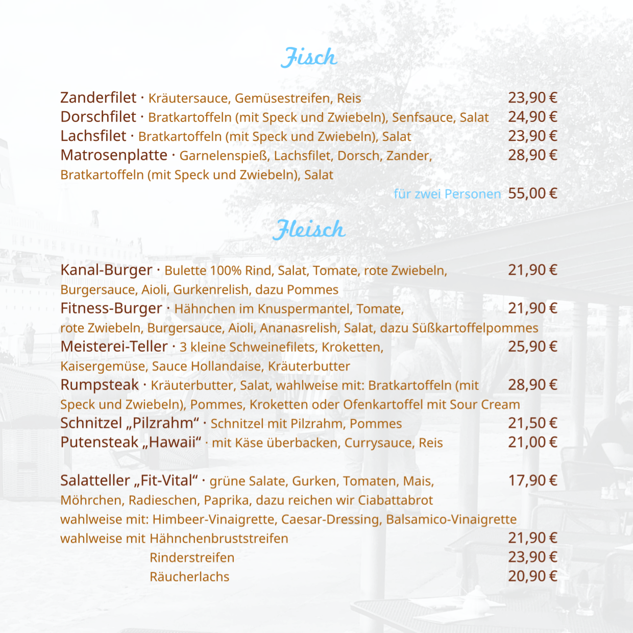 Speisekarte Kanal-Meisterei Sommer 2025