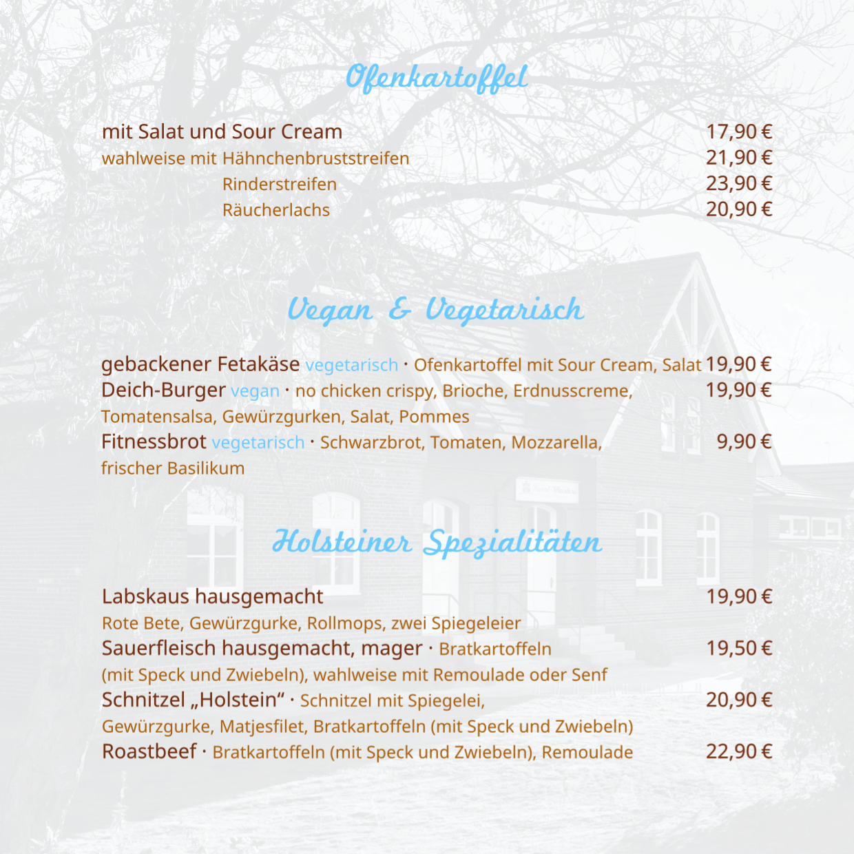 Speisekarte Kanal-Meisterei Sommer 2025