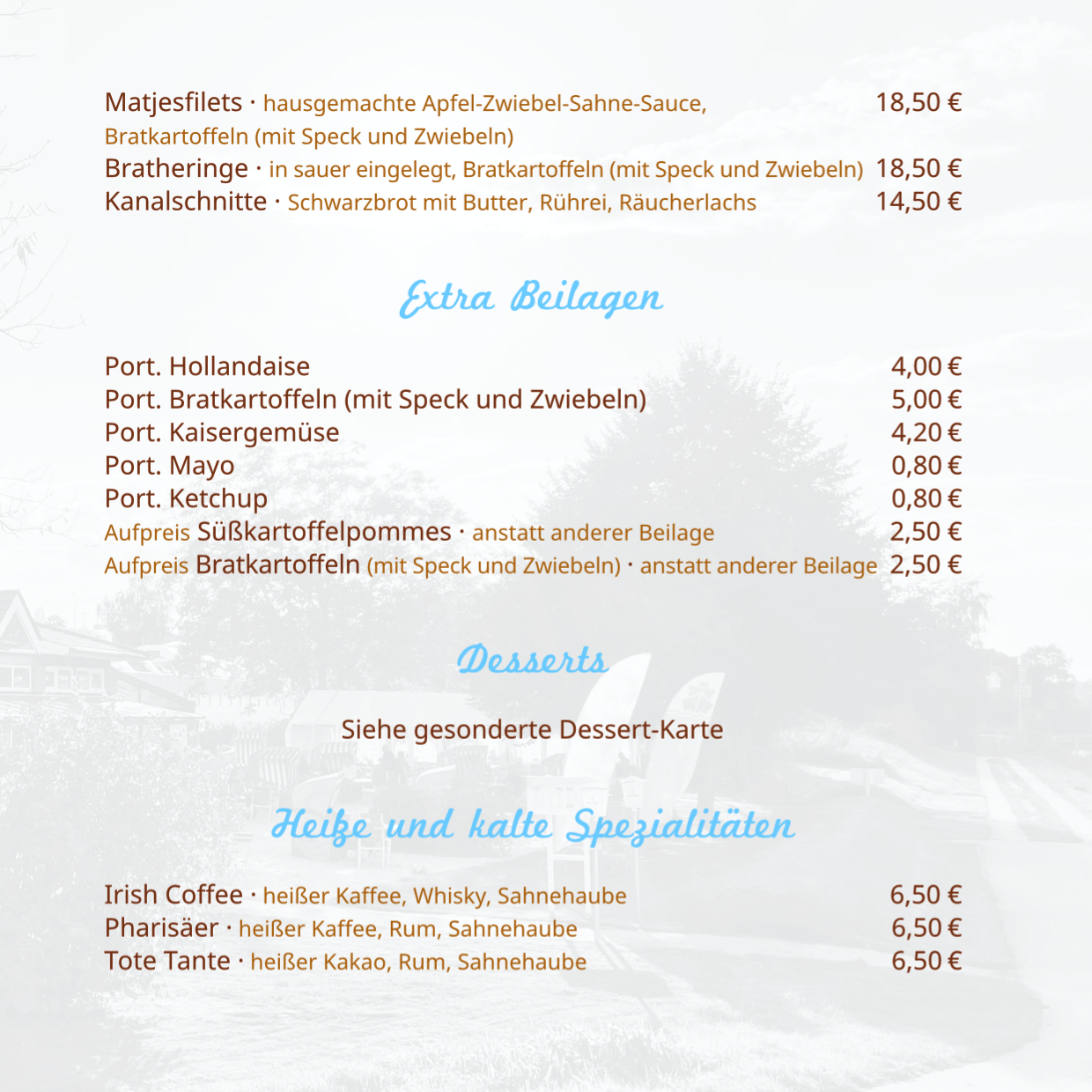 Speisekarte Kanal-Meisterei Sommer 2025