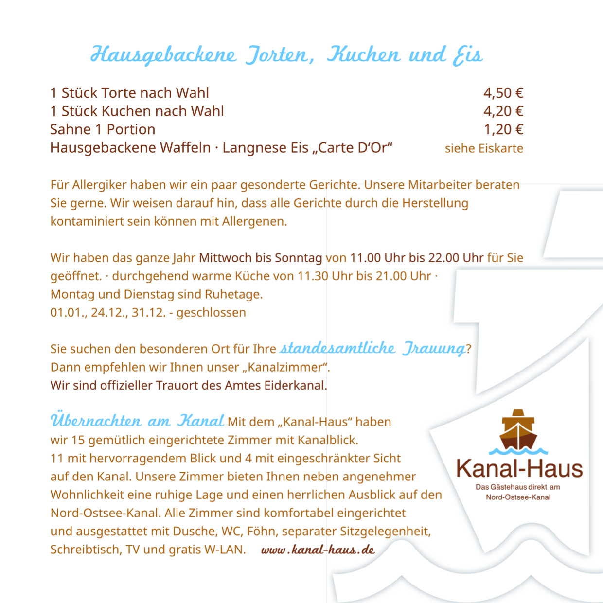 Speisekarte Kanal-Meisterei Sommer 2025