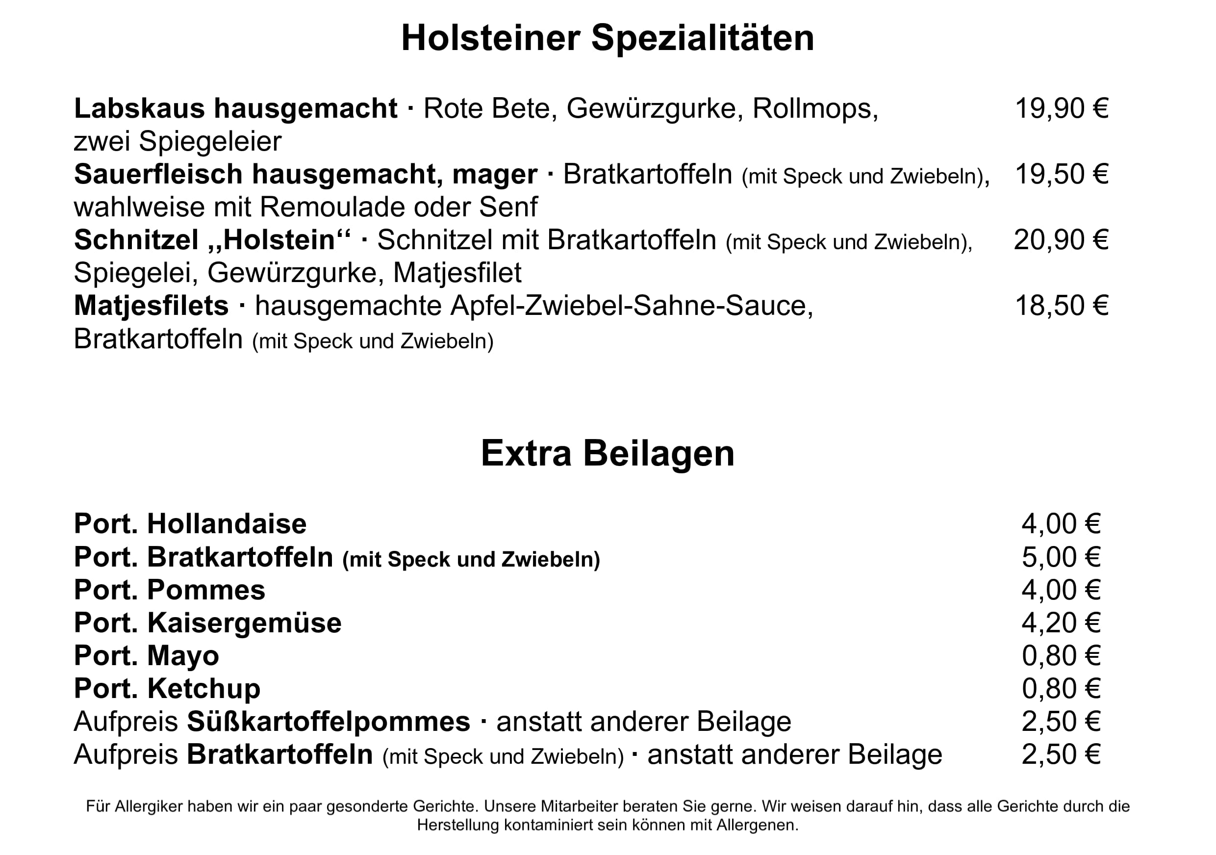 Speisekarte Kanal-Meisterei ab Oktober 2025